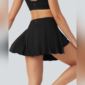 HALARA Black Pleated Skater Skirt with Built-In Shorts